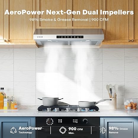 Range Hood 30 Inch Under Cabinet, 900CFM Stainless Steel Kitchen Stove Vent Hood, Touch/Remote/Gesture Control, 3 Speed Exhaust Fan, LED Lights, Reusable 5-Layer Aluminum Filters