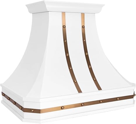 Custom Stainless Steel Range Hood, Handmade Kitchen Hood with Powerful Range Hood Insert, Classic Stove Vent Hood with Straps & Rivets, 30"W x 42"H Wall Mount, HSW30SC-304222WSS