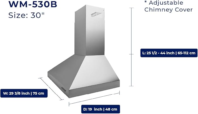 Hauslane Wall Mount Range Hood 30 Inch | Matte White Wall Chimney | 6” Duct/Ductless Convertible, Strong Suction, Six-layer Aluminum Filters, Changeable LED Lamps, Stove Kitchen Vent Hood