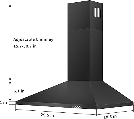 SNDOAS Black Range Hood,Wall Mount Range Hood 30 inch,Stainless Steel Kitchen Hood with Ducted/Ductless Convertible,Stove Vent Hood,Aluminum Filters,3 Speed Exhaust Fan,LED Light,Button Control