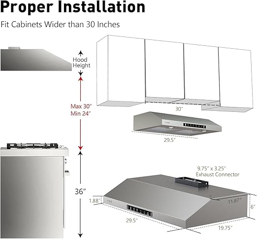 Range Hood 30 Inch Under Cabinet, 900CFM Stainless Steel Kitchen Stove Vent Hood, Touch/Remote/Gesture Control, 3 Speed Exhaust Fan, LED Lights, Reusable 5-Layer Aluminum Filters