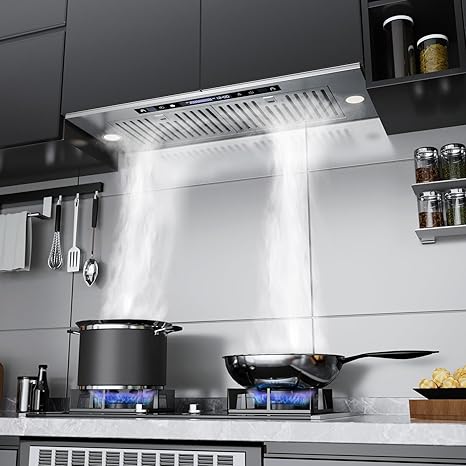 TABU Range Hood Insert 36inch with 900CFM,Built-in Kitchen Hood with 4 Speed, Gesture Sensing/Touch/Remote Control, Delay Off Timer, 2Pcs Lights