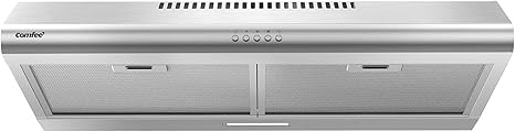 Comfee CVU30W4AST 30 inch Under Cabinet Ducted/Ductless Convertible Slim Vent Durable Stainless Steel Kitchen Reusable Filter, 3 Speed Exhaust Fan and 2 LED Lights Range Hood, 2.0 Version
