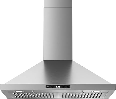 Wall Mount Range Hood 30 inch, 580 CFM, Ducted/Ductless Convertible, Stainless Steel Kitchen Vent Hood with 3-Speed Fan and LED Lights
