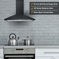 SNDOAS Black Range Hood,Wall Mount Range Hood 30 inch,Stainless Steel Kitchen Hood with Ducted/Ductless Convertible,Stove Vent Hood,Aluminum Filters,3 Speed Exhaust Fan,LED Light,Button Control